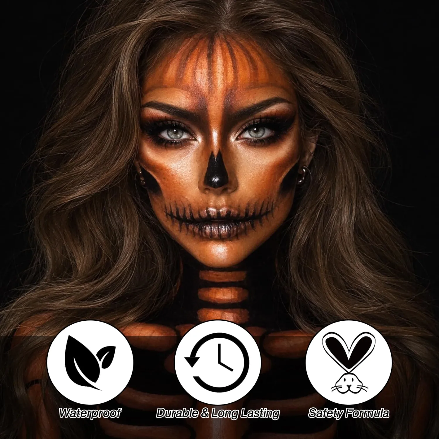 Black Brown Orange Face & Body Paint Kit - Halloween SFX Makeup 6Pcs #05