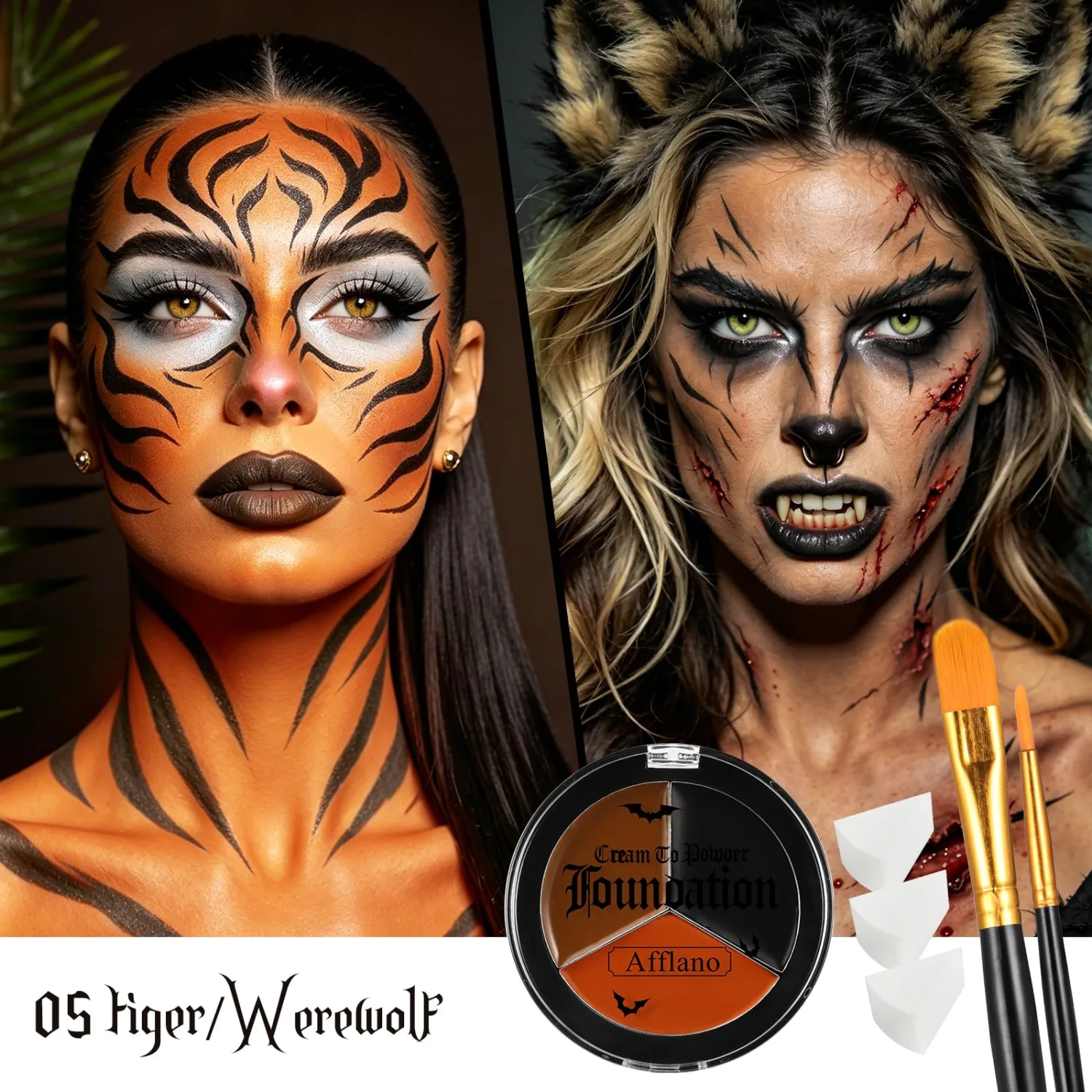 Black Brown Orange Face & Body Paint Kit - Halloween SFX Makeup 6Pcs #05