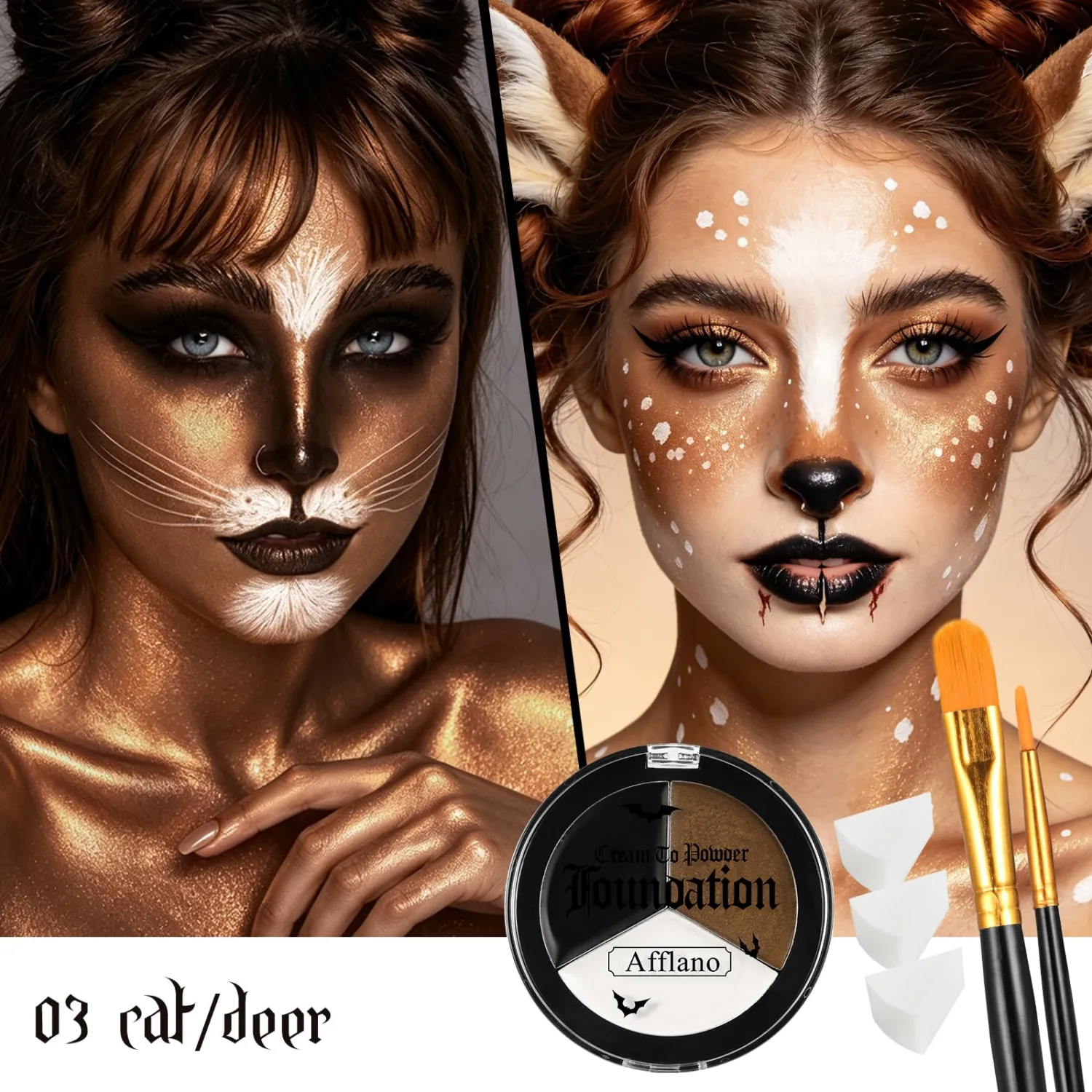 Black White Brown Face & Body Paint Kit - Halloween SFX Makeup 6Pcs #03