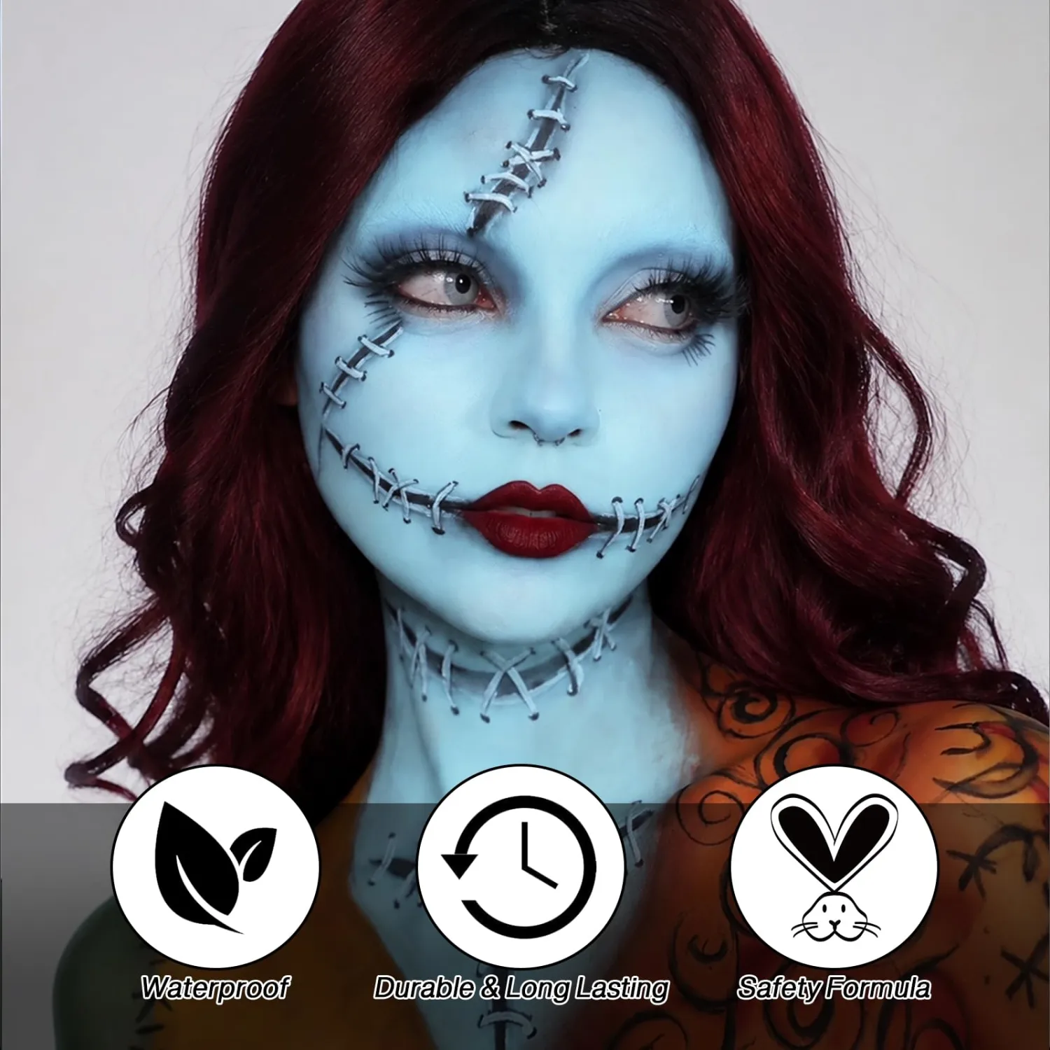 Black White Light Blue Face & Body Paint Kit - Halloween SFX Makeup 6Pc #06