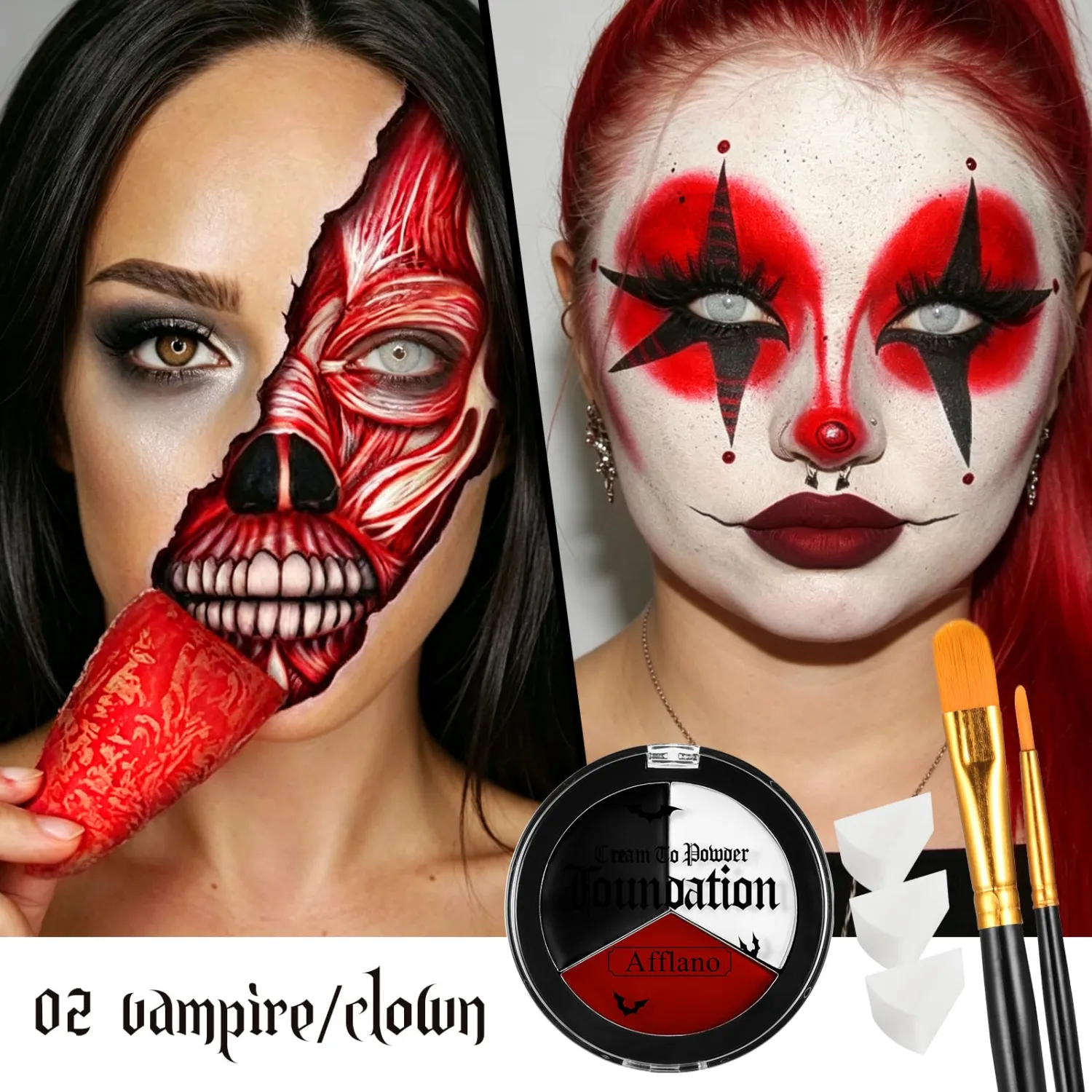 Black White Red Face & Body Paint Kit - Halloween SFX Makeup 6Pcs #02