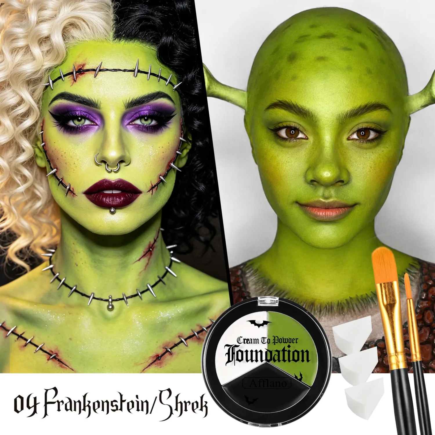 Black White YellowGreen Face & Body Paint Kit-Halloween SFX Makeup 6Pcs #04