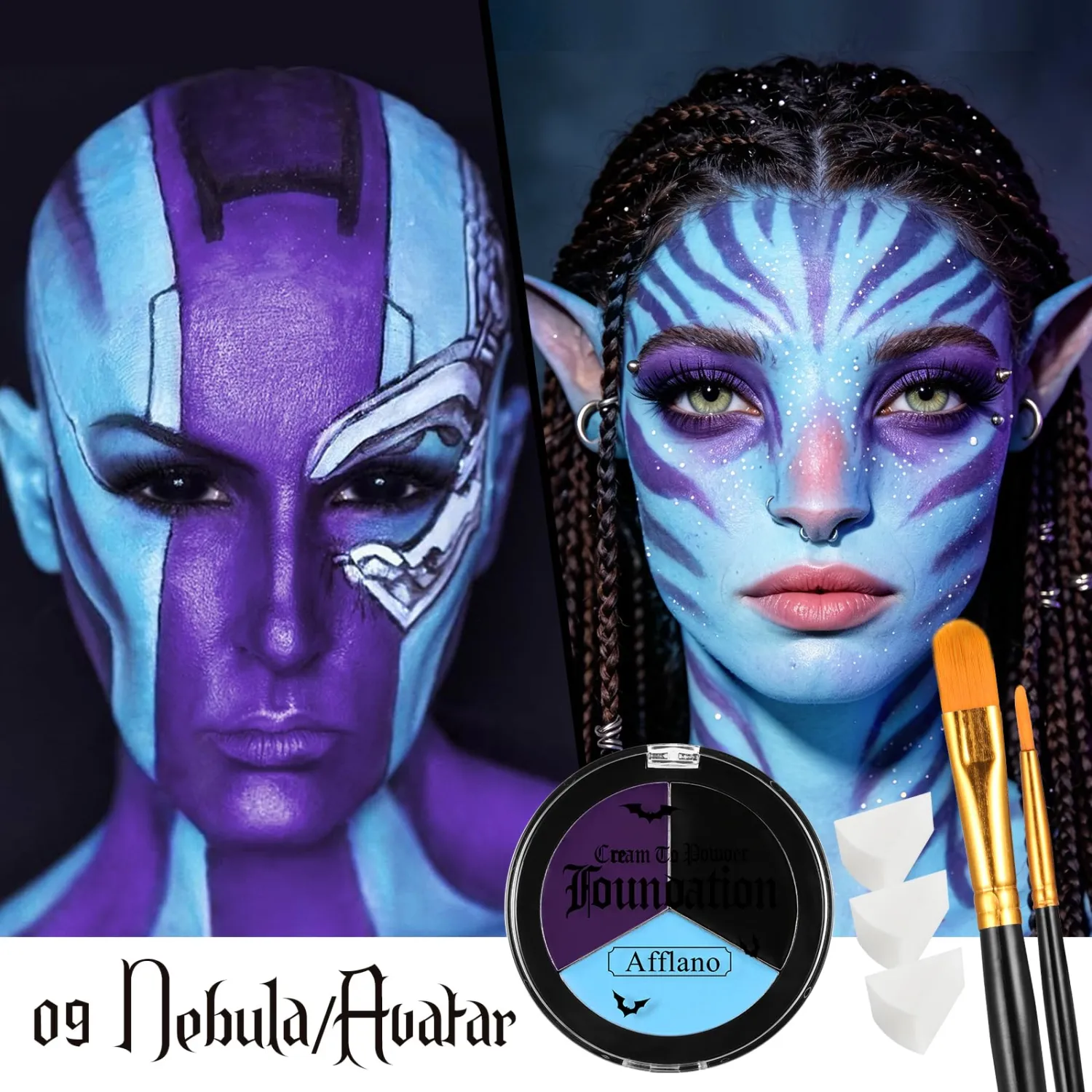 Black Purple Blue Face & Body Paint Kit-Halloween Goth SFX Makeup 6Pcs #09