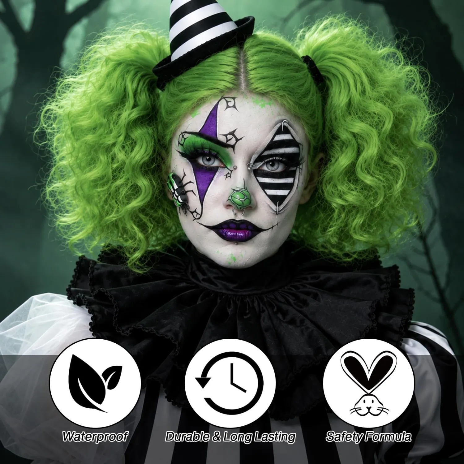 White Green Deep Purple Face & Body Paint Kit-Halloween SFX Makeup 6Pcs #07