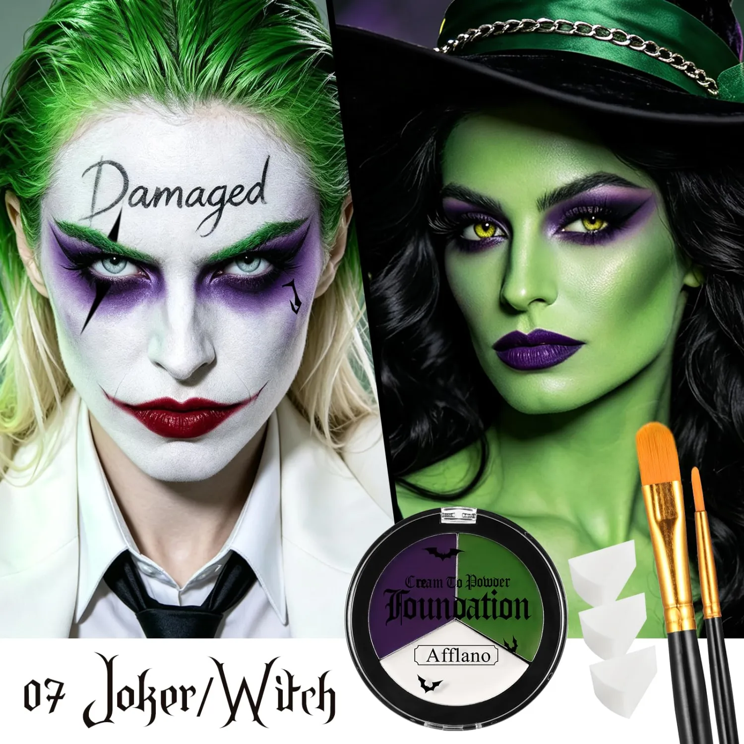 White Green Deep Purple Face & Body Paint Kit-Halloween SFX Makeup 6Pcs #07