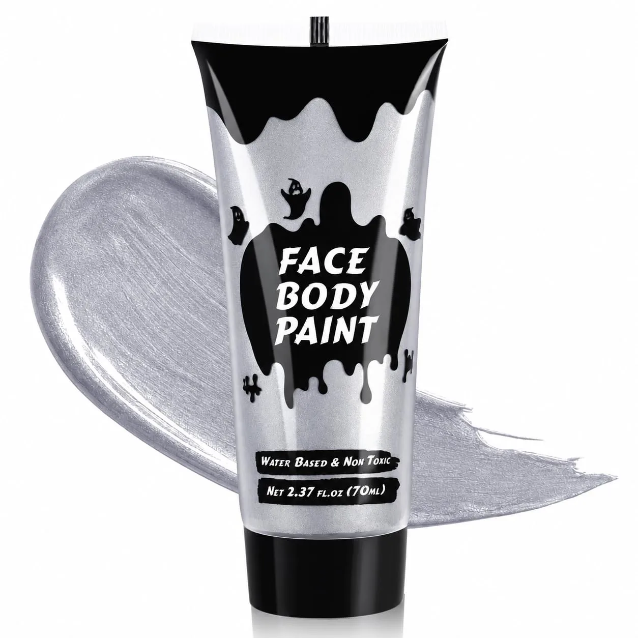 Silver Cream Face Body Paint,Full-Coverage Washable 2.37 Oz Large Tube