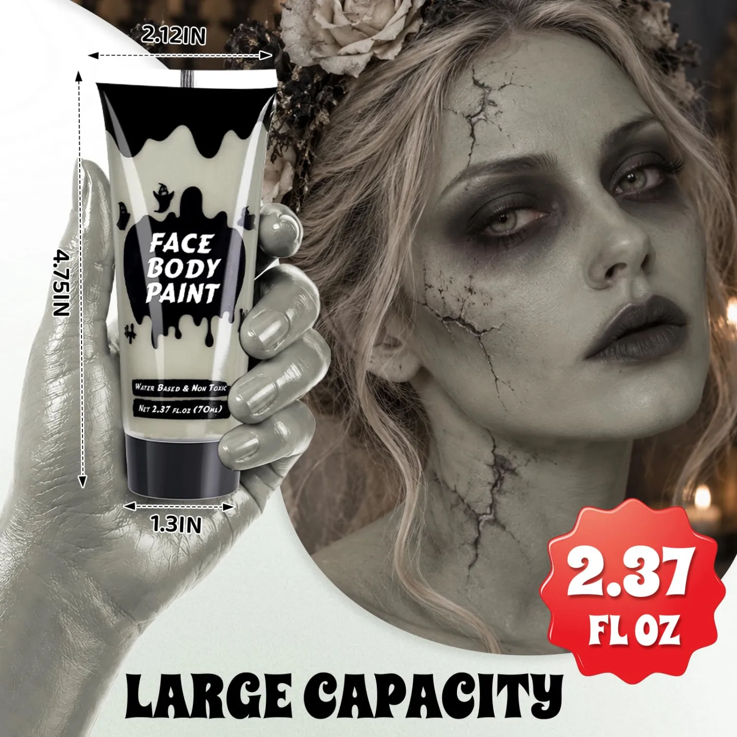 Zombie Flesh Cream Face Body Paint,Full-Coverage Washable 2.37Oz Large Tube