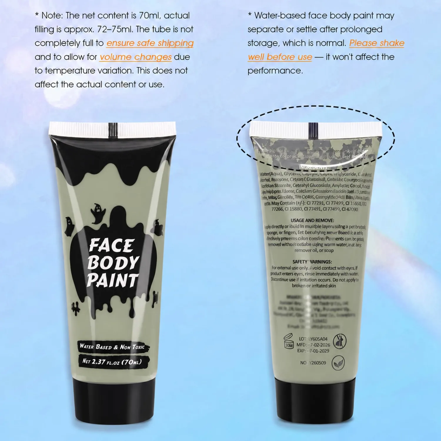 Zombie Flesh Cream Face Body Paint,Full-Coverage Washable 2.37Oz Large Tube