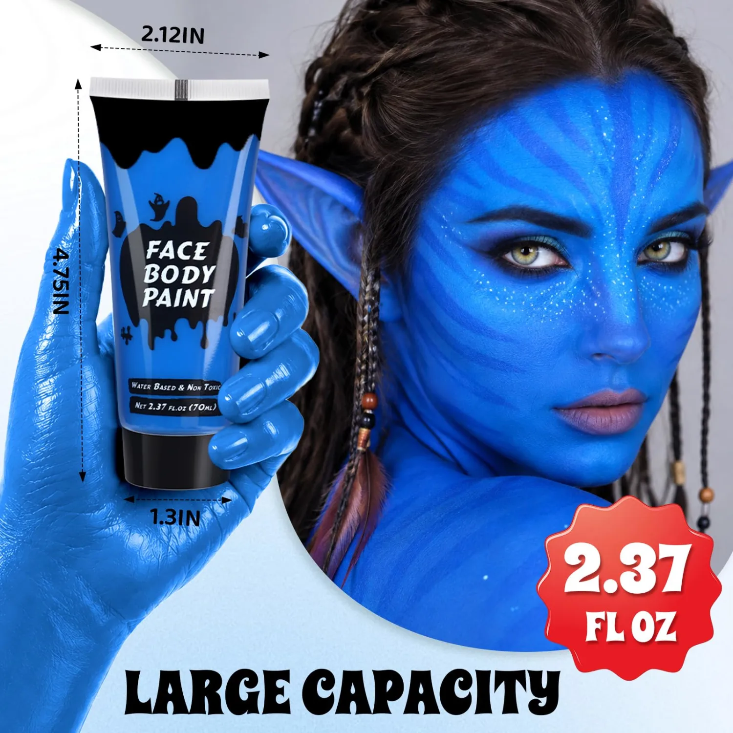 Blue Cream Face Body Paint, Full-Coverage Washable 2.37 Oz Large Tube