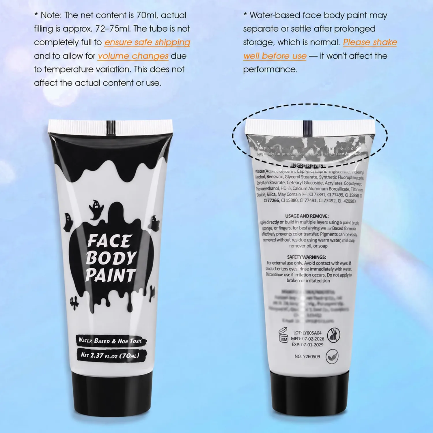 Gray Cream Face Body Paint,Full-Coverage Washable 2.37 Oz Large Tube