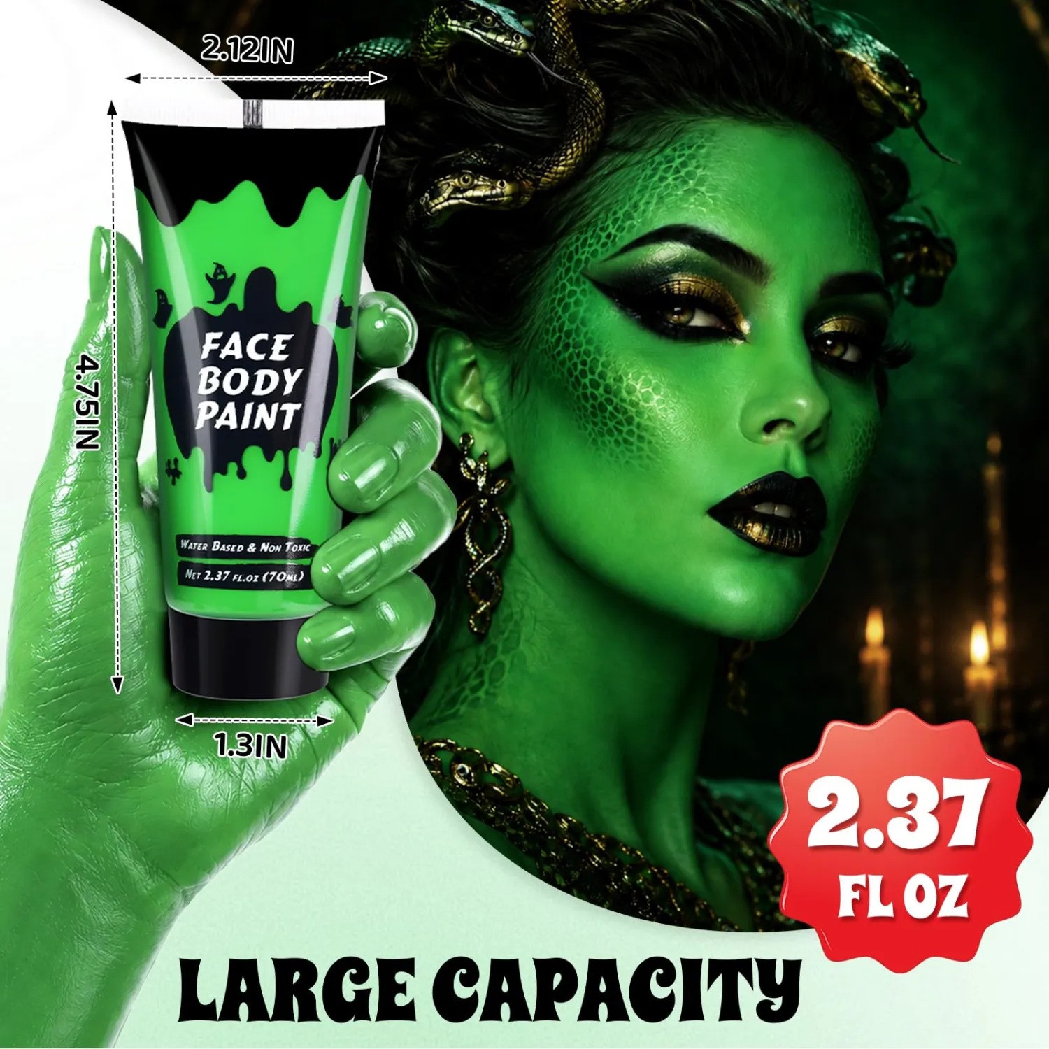 Light Green Cream Face Body Paint,Full-Coverage Washable 2.37 Oz Large Tube