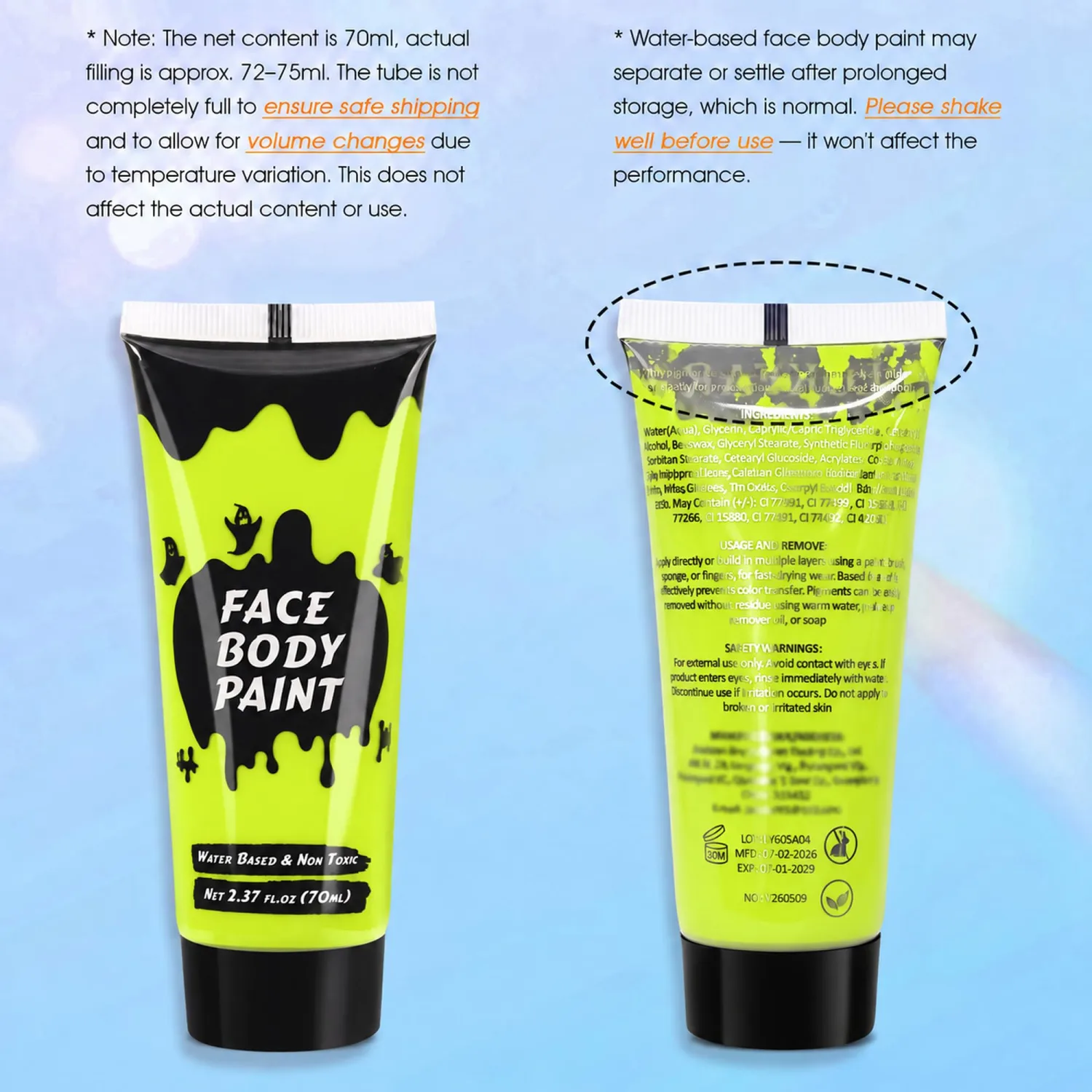 Ogre Green Cream Face Body Paint, Full-Coverage Washable 2.37 Oz Large Tube