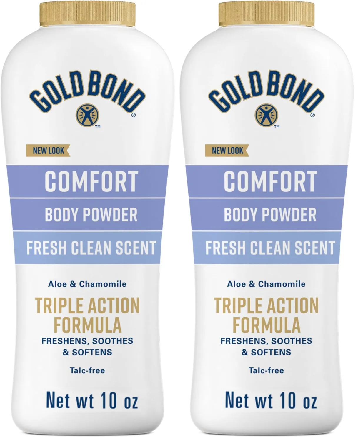 Gold Bond Comfort Body Powder for Men and Women, 10 oz., Talc-Free, Fresh Clean Scent With Aloe & Chamomile (Pack of 2)