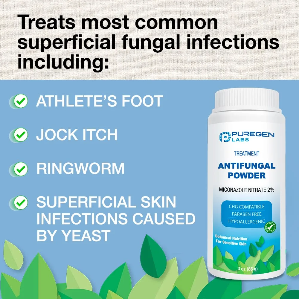Puregen Labs Antifungal Powder with 2% Miconazole Nitrate, 3 oz (85g)