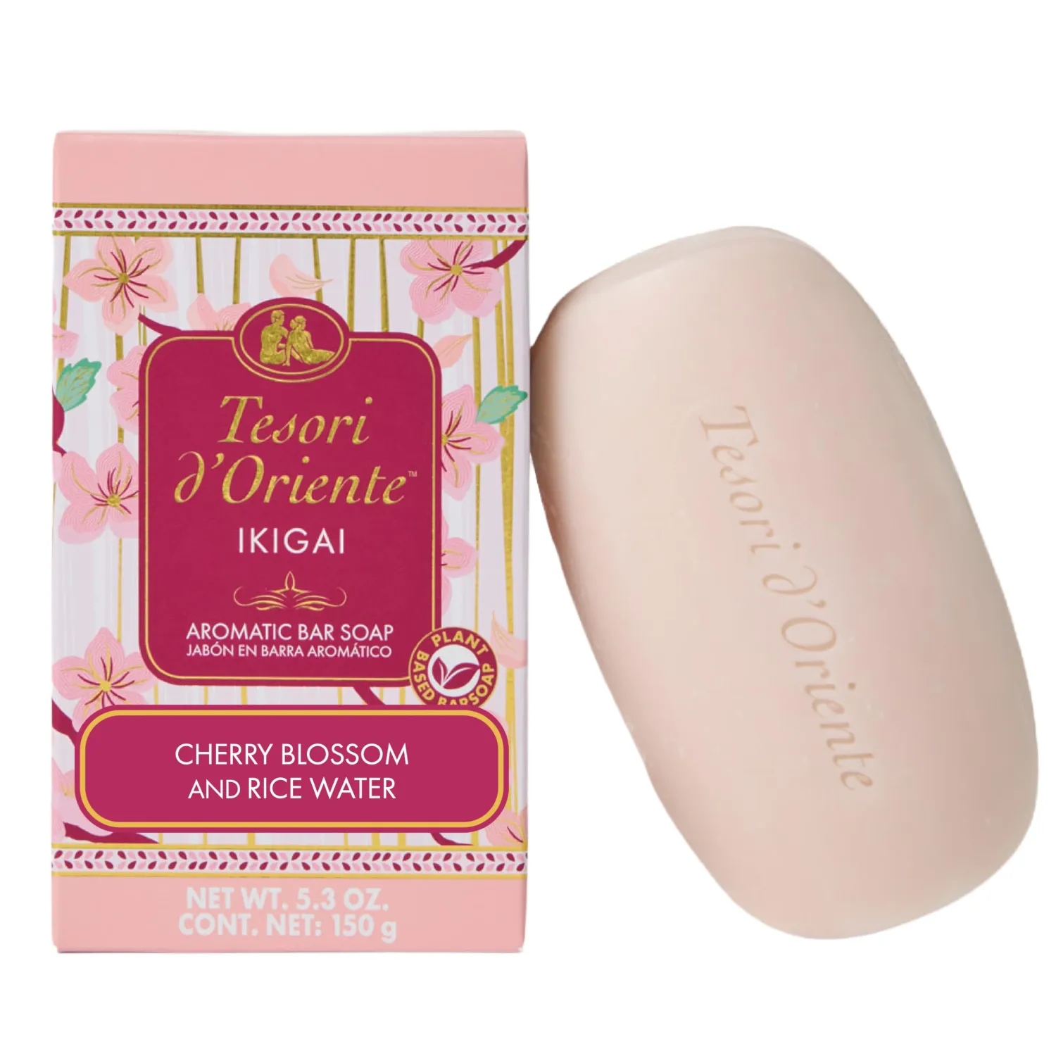 Tesori d’Oriente Ikigai Bar Soap, 5 oz, Plant-Based Aromatic Hand & Body Soap Bar with Rice Water, Hydrating, Gentle Cleanser for Men & Women, Soft Cherry Blossom Scent