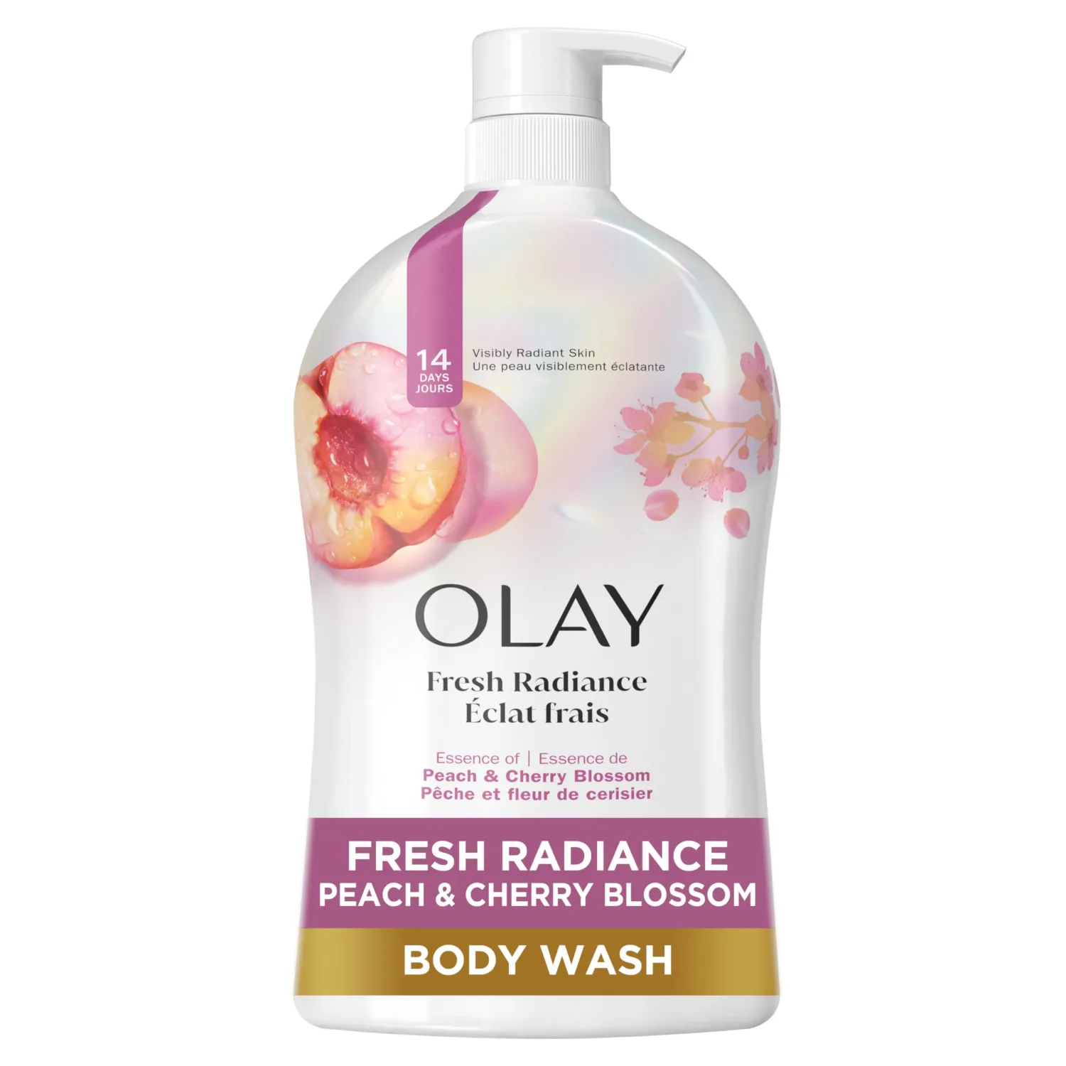 Olay Body Wash for Women, Fresh Radiance, Refreshing & Renewing, Made with Plant Based Cleansers, B3 Botanical Complex, For All Skin Types, Peach & Cherry Blossom Scent, 33 fl oz