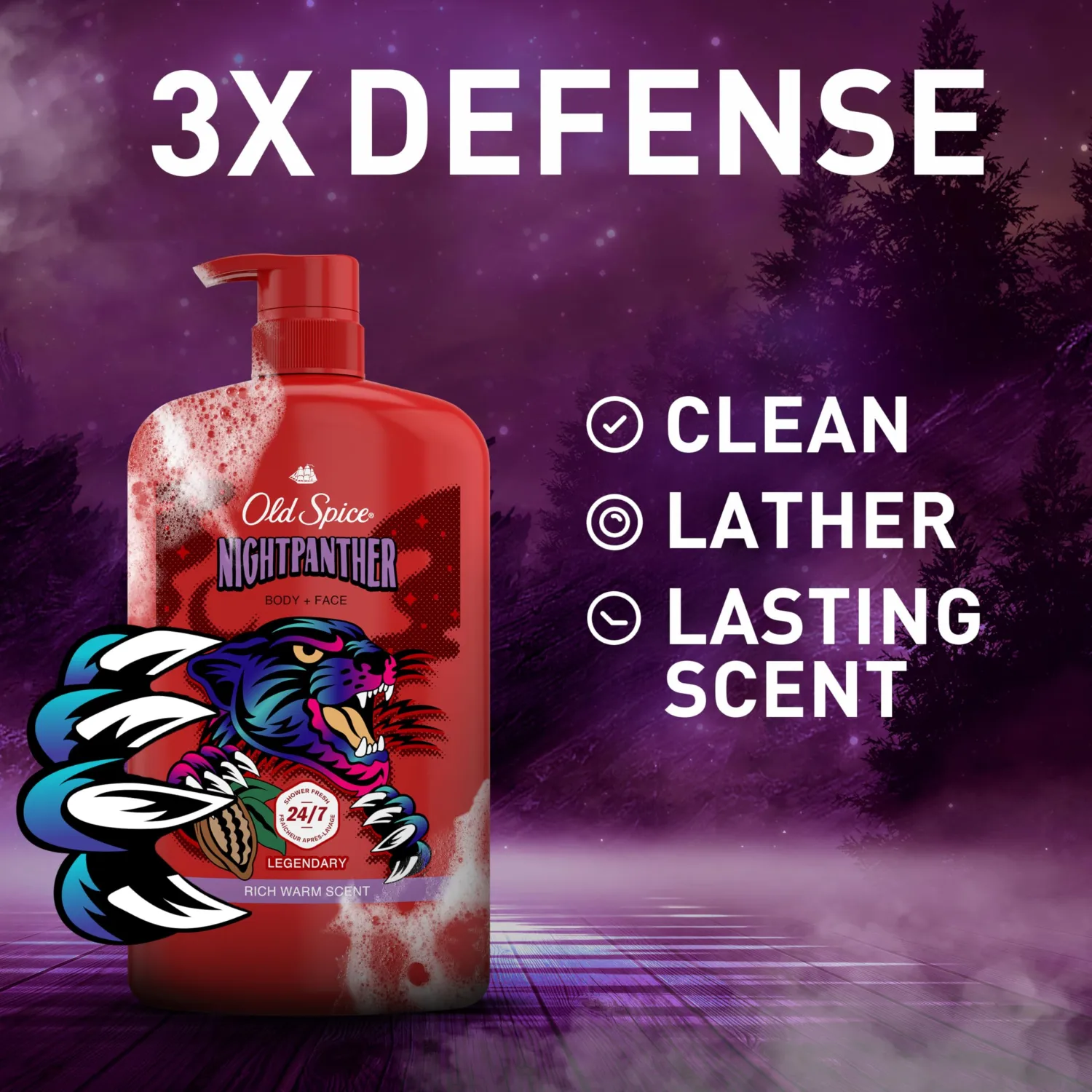 Old Spice Body Wash for Men, Long-Lasting NightPanther Scent, 33.4 fl oz