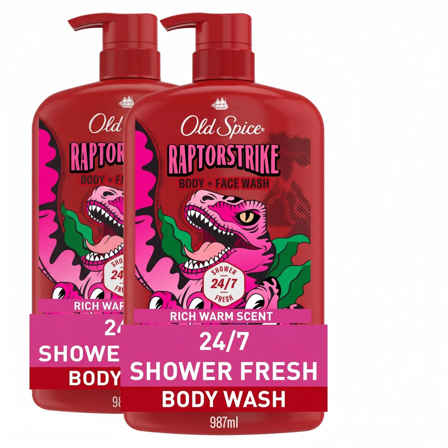 Old Spice Cleansing Body Wash for Men,3X Defense,24/7 Shower Fresh with Lasting Scent,2-in-1 Body & Face Wash,Raptorstrike with Dark Berry Scent,33.4 oz,(Pack of 2)