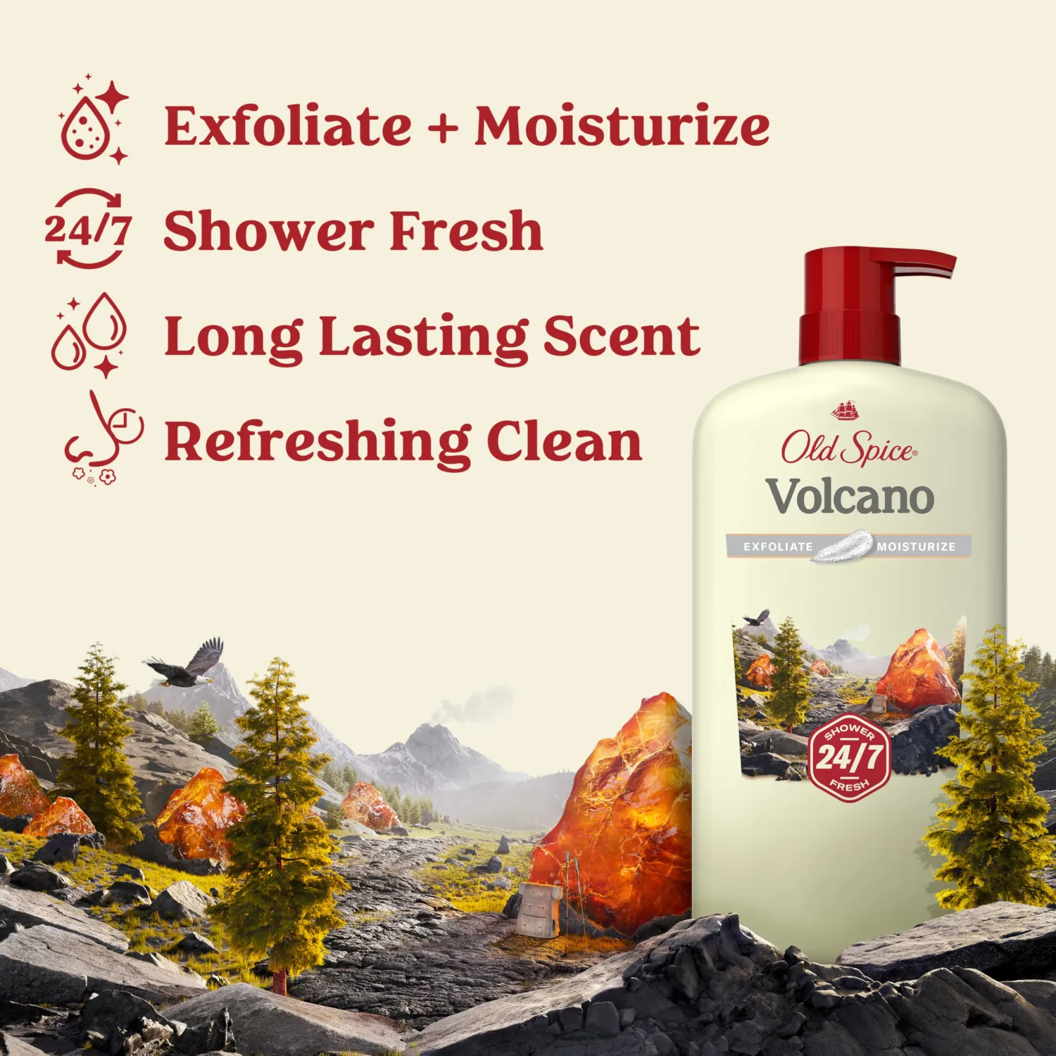 Old Spice Body Wash for Men, Long-Lasting Volcano Scent, 30 fl oz