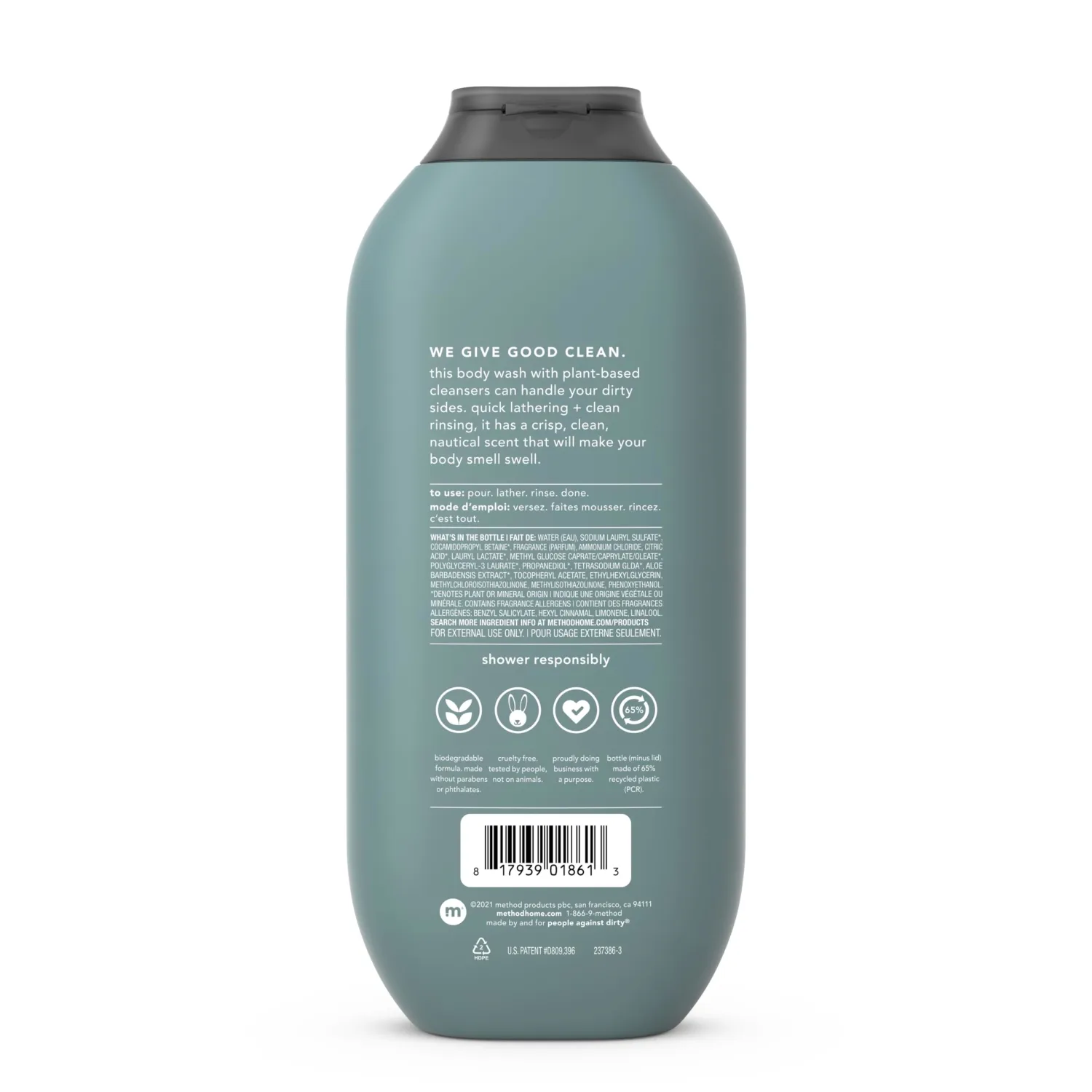 Method Men Body Wash, Sea + Surf, Paraben and Phthalate Free, 18 fl oz (Pack of 2)