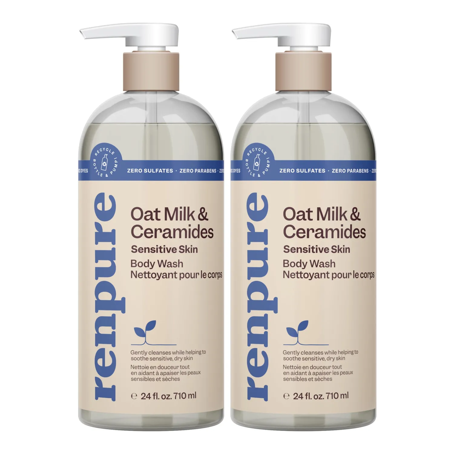 RENPURE Oat Milk & Ceramides Body Wash Set for Sensitive Skin, 2x24oz