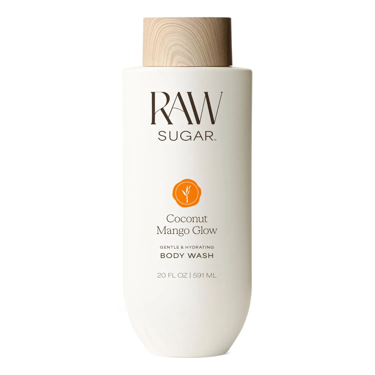 RAW SUGAR Coconut Mango Glow Gentle & Hydrating Body Wash, 20 Fl Oz (Pack of 1) Moisturizing & Brightening Bath & Shower Gel, Vegan, Formulated without SLS/SLES & Parabens