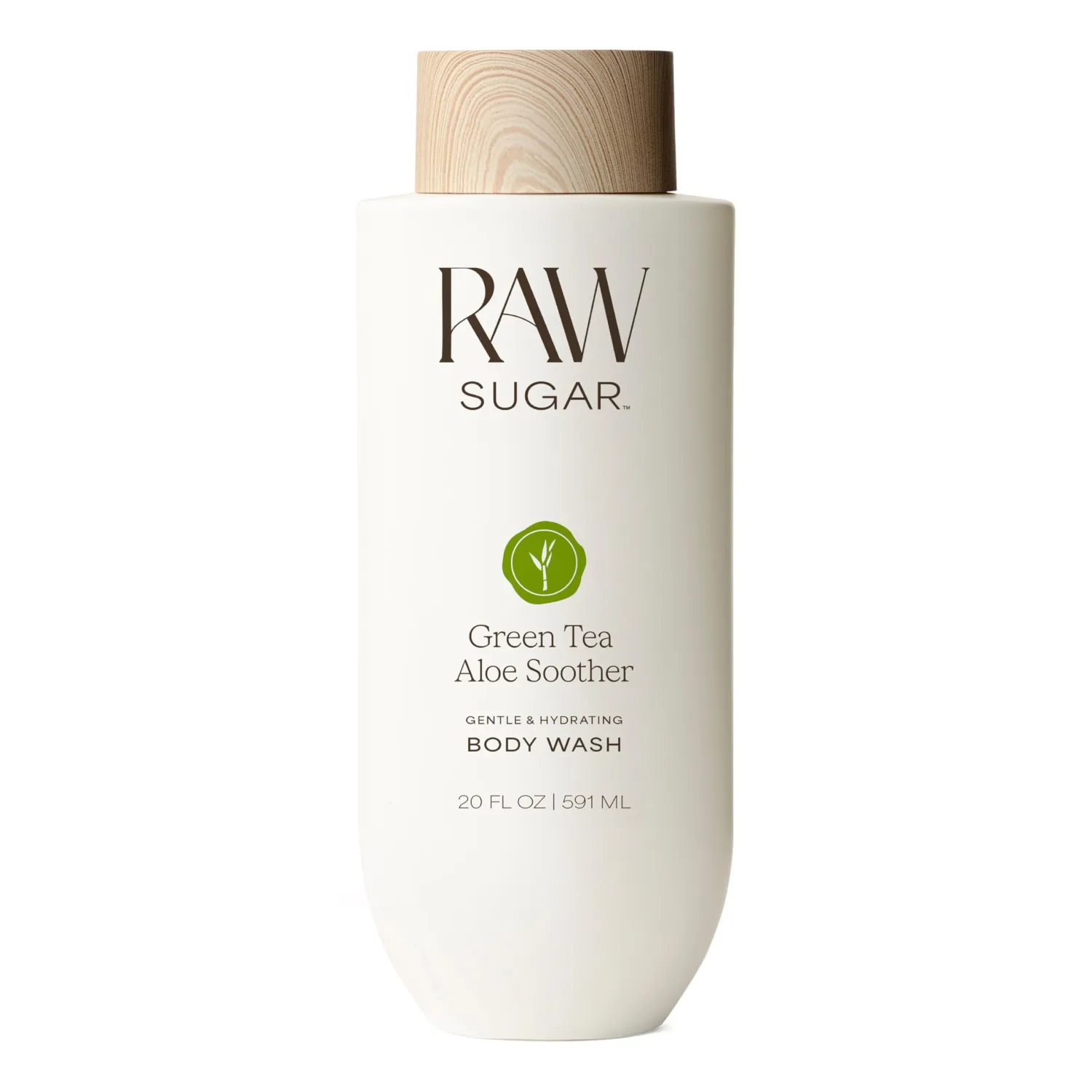 RAW SUGAR Green Tea Aloe Soother Gentle & Hydrating Body Wash, 20 Fl Oz (Pack of 1), Gentle & Soothing Bath & Shower Gel, Sensitive Skin-Friendly, Vegan, Formulated without SLS/SLES & Parabens