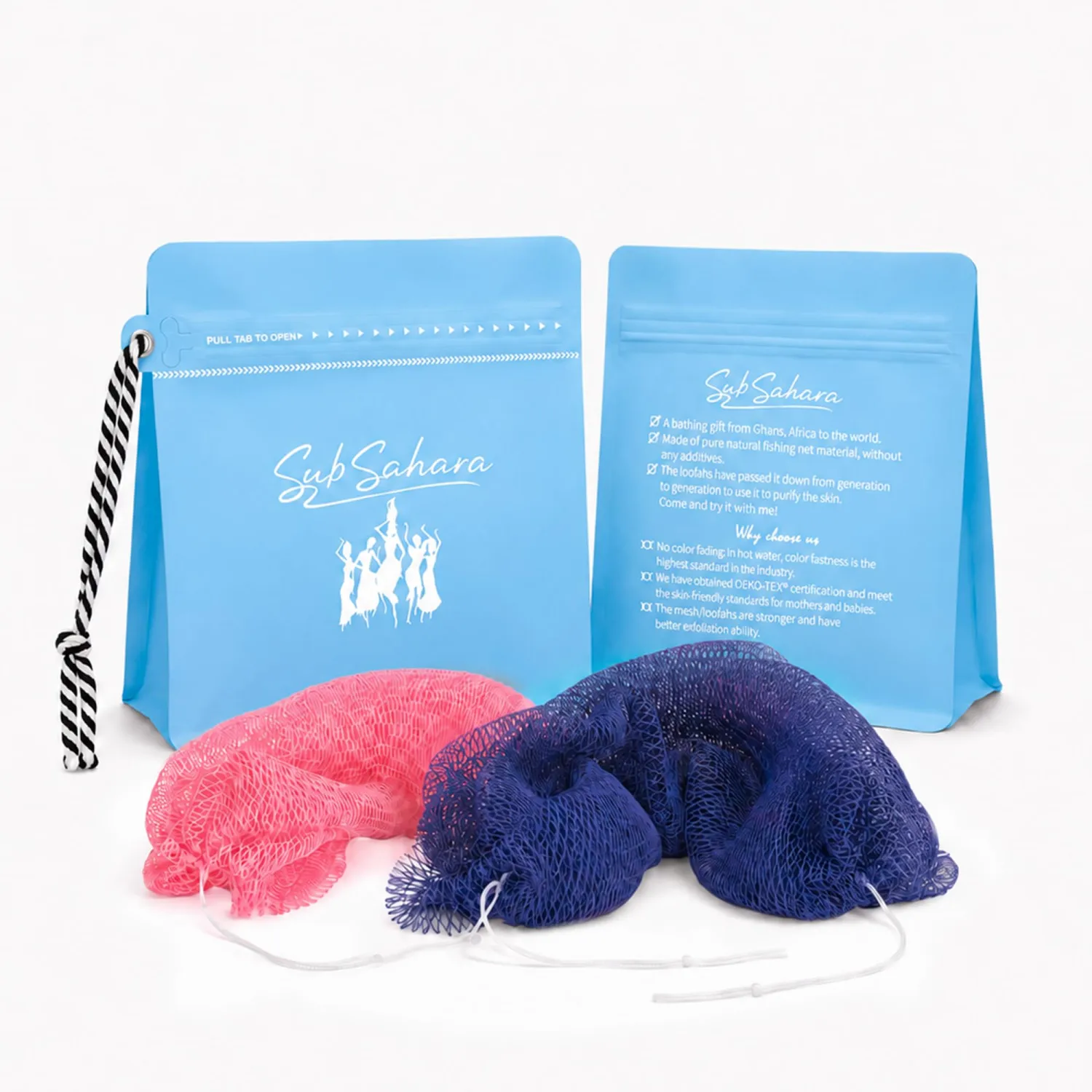 SubSahara African Net Sponge 2 Pack,45-Inch Body & Back Scrubber