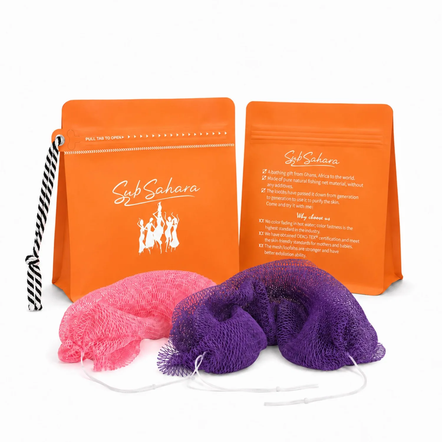 SubSahara African Net Sponge 2 Pack,45-Inch Body & Back Scrubber