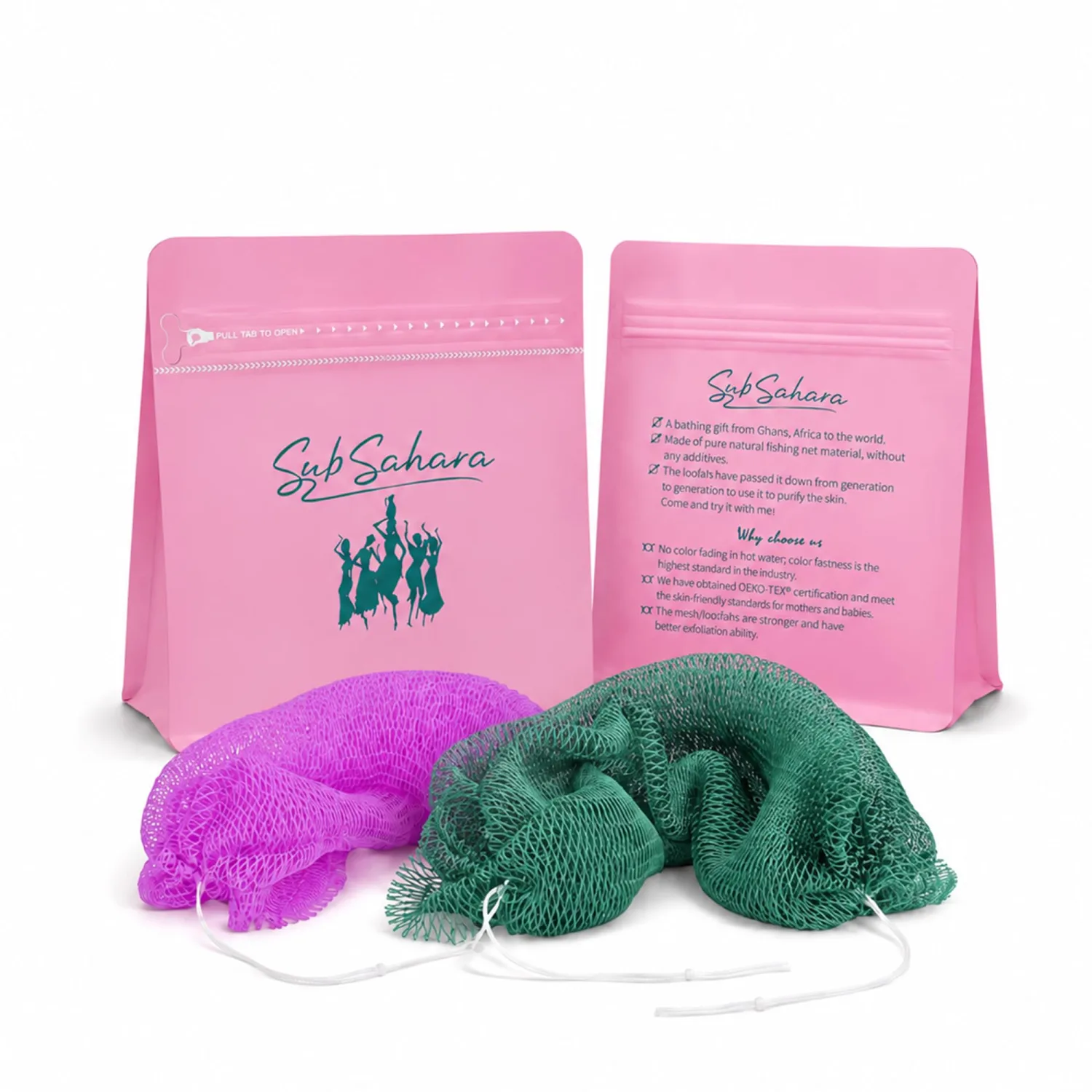 SubSahara African Net Sponge 2 Pack,45-Inch Body & Back Scrubber