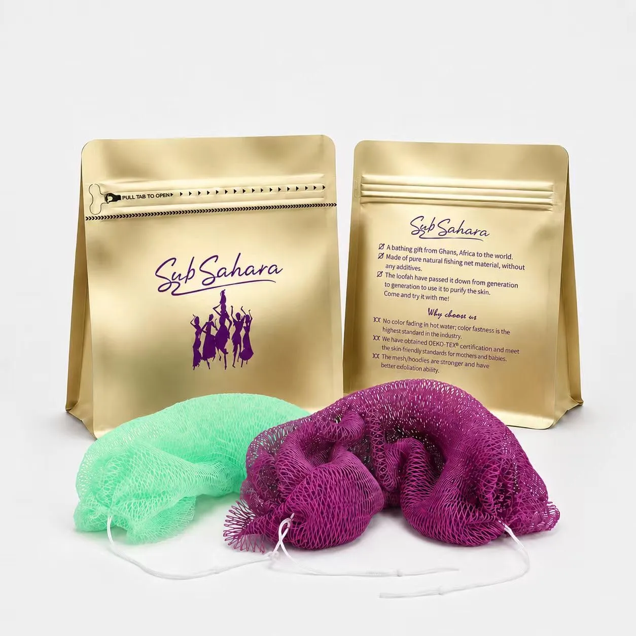 SubSahara African Net Sponge 2 Pack,45-Inch Body & Back Scrubber