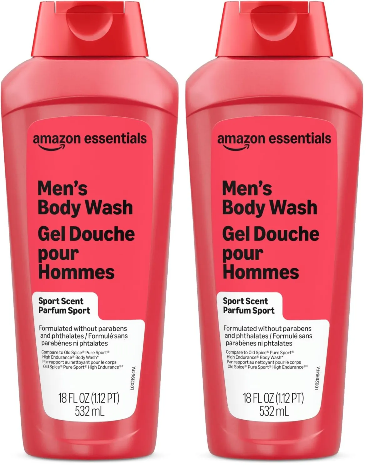 Amazon Basics Men's Body Wash, Sport Scent, Paraben and Phthalate Free, Refreshing Shower Gel, 18 Fluid Ounce (Pack of 2)