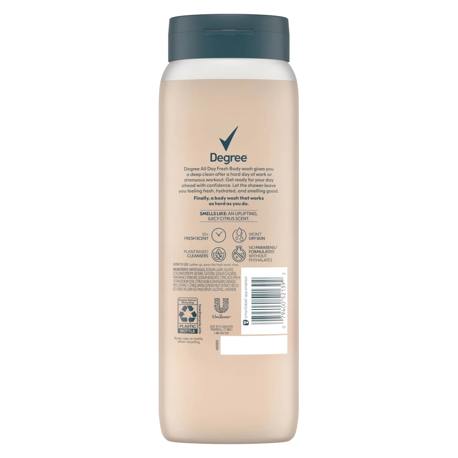 Degree All Day Fresh Body Wash Fresh Citrus Deep Cleansing 20 oz