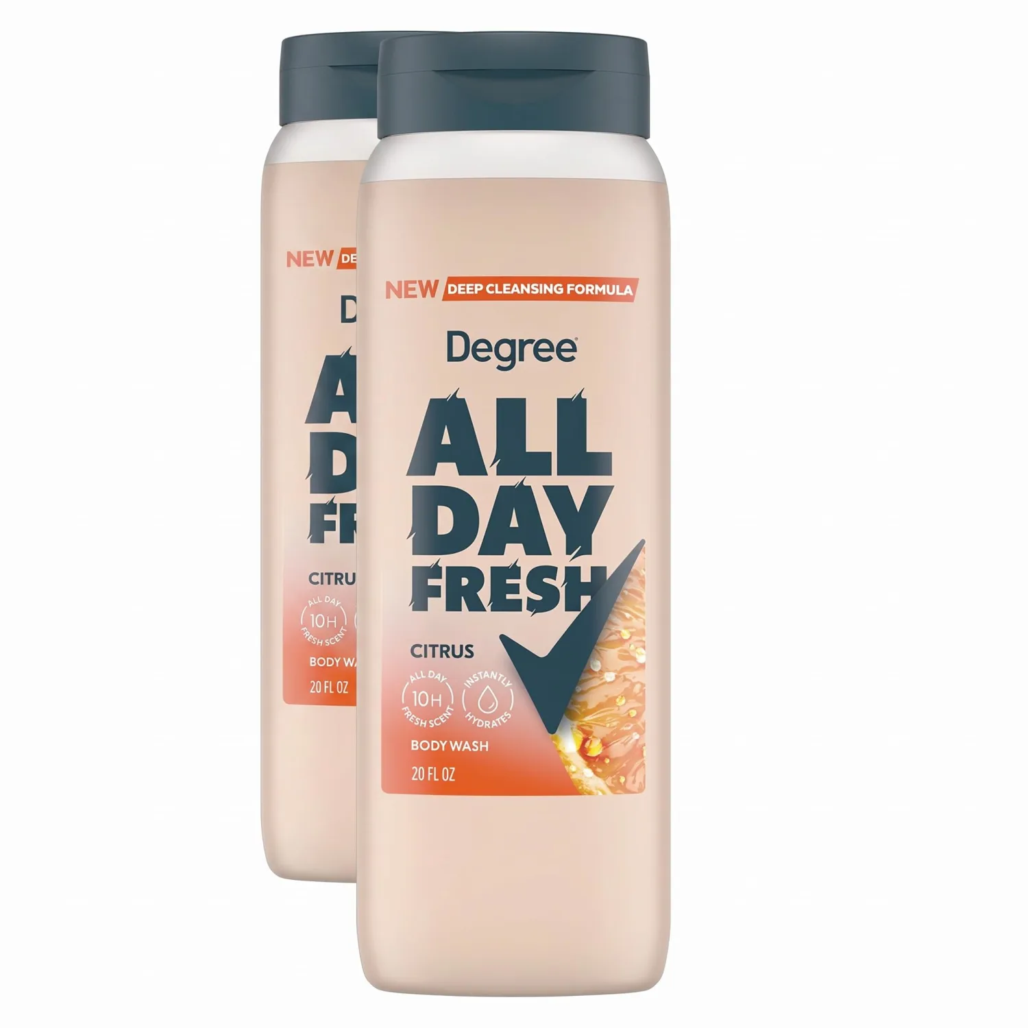 Degree All Day Fresh Body Wash Fresh Citrus Deep Cleansing 20 oz,(Pack of 2)