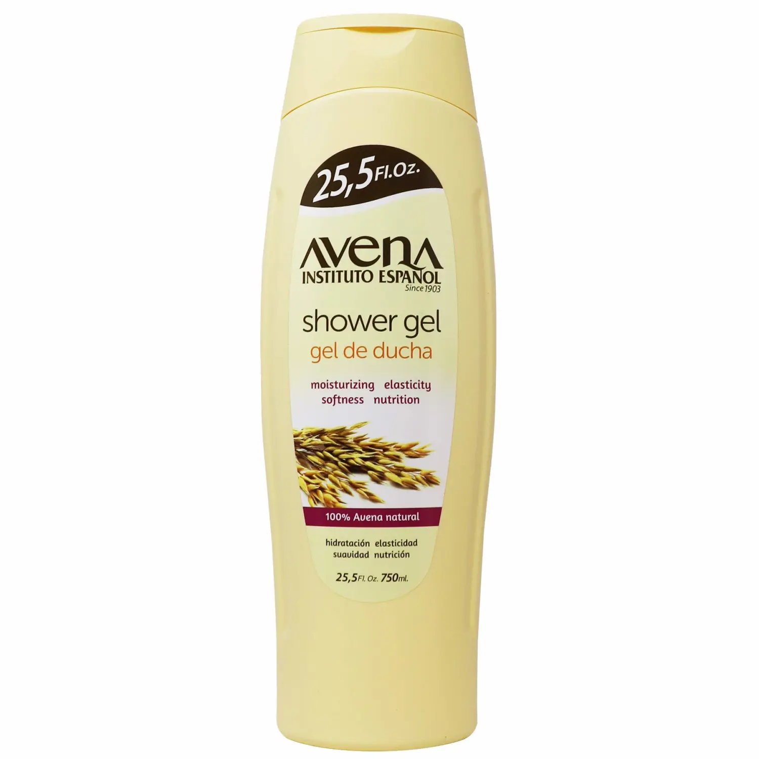 Avena Instituto Espanol Shower Gel, Moisturizing and Softeness, Elasticity and Nutrition, 100% Natural Oat, 2-Pack of 25.5 FL Oz each, 2 Bottles