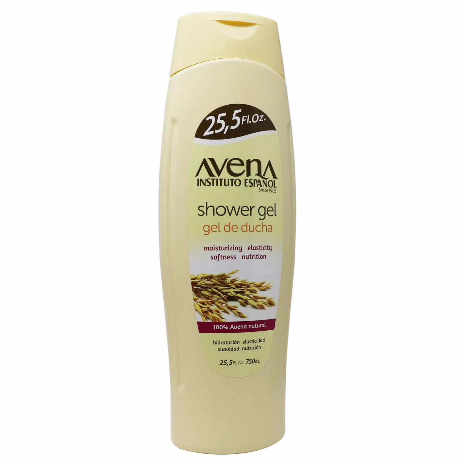 Avena Instituto Espanol Shower Gel, Moisturizing and Softeness, Elasticity and Nutrition, 100% Natural Oat, 2-Pack of 25.5 FL Oz each, 2 Bottles