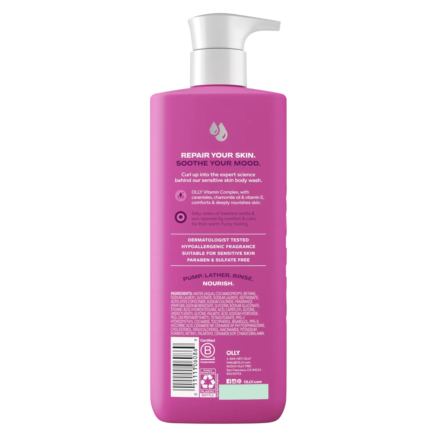 OLLY Body Wash Comfy Mood + Skin Cozy Vanilla & Fig 17 fl oz