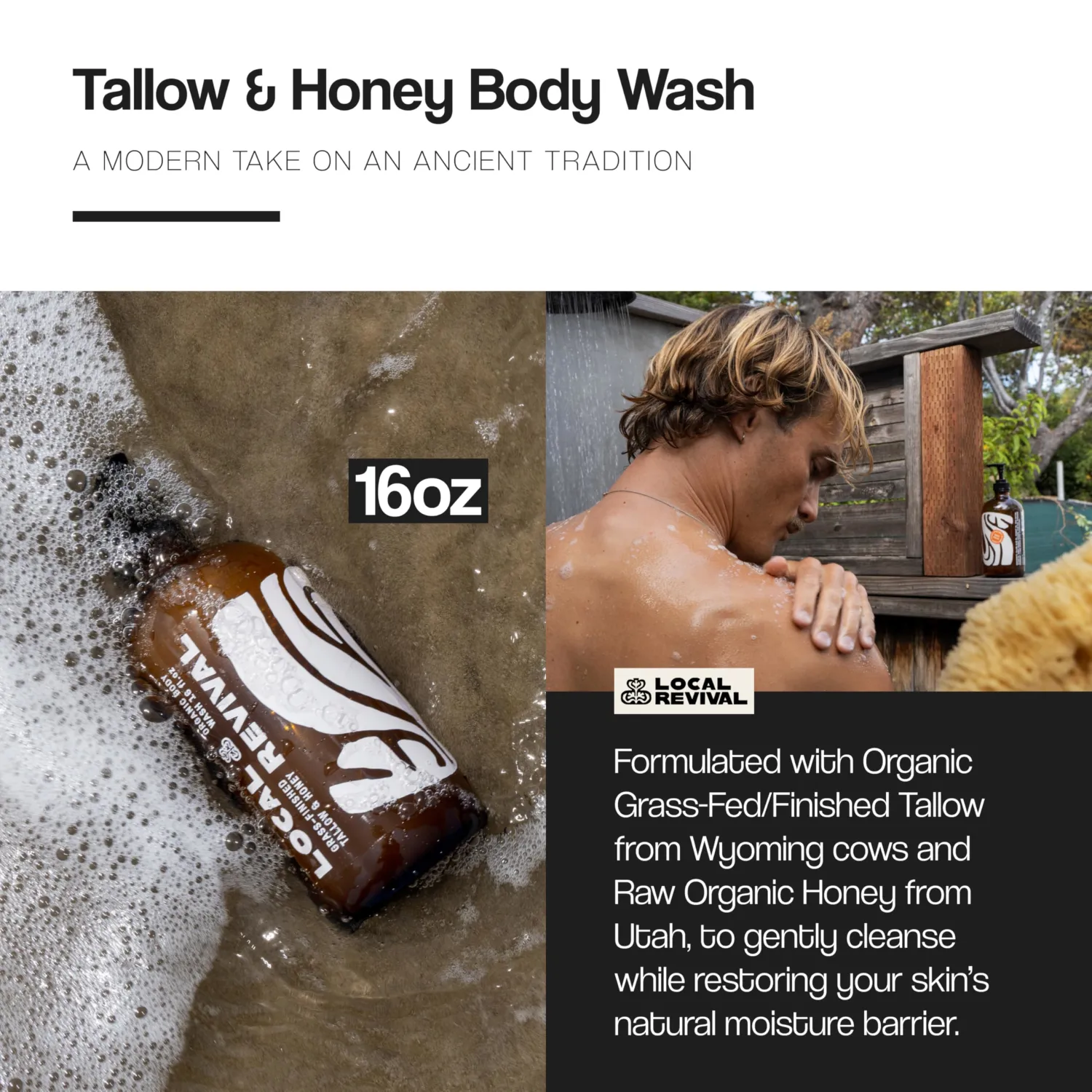 Non Toxic Organic Body Wash Tallow & Honey, Moisturizing 16oz