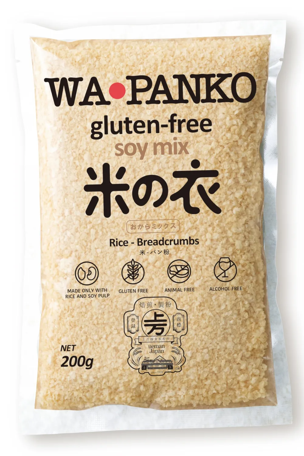 WAPANKO Soy Mix Japanese Rice Breadcrumbs Panko | Gluten Free | Additive Free | Fiber Rich | 7.1oz (200g)