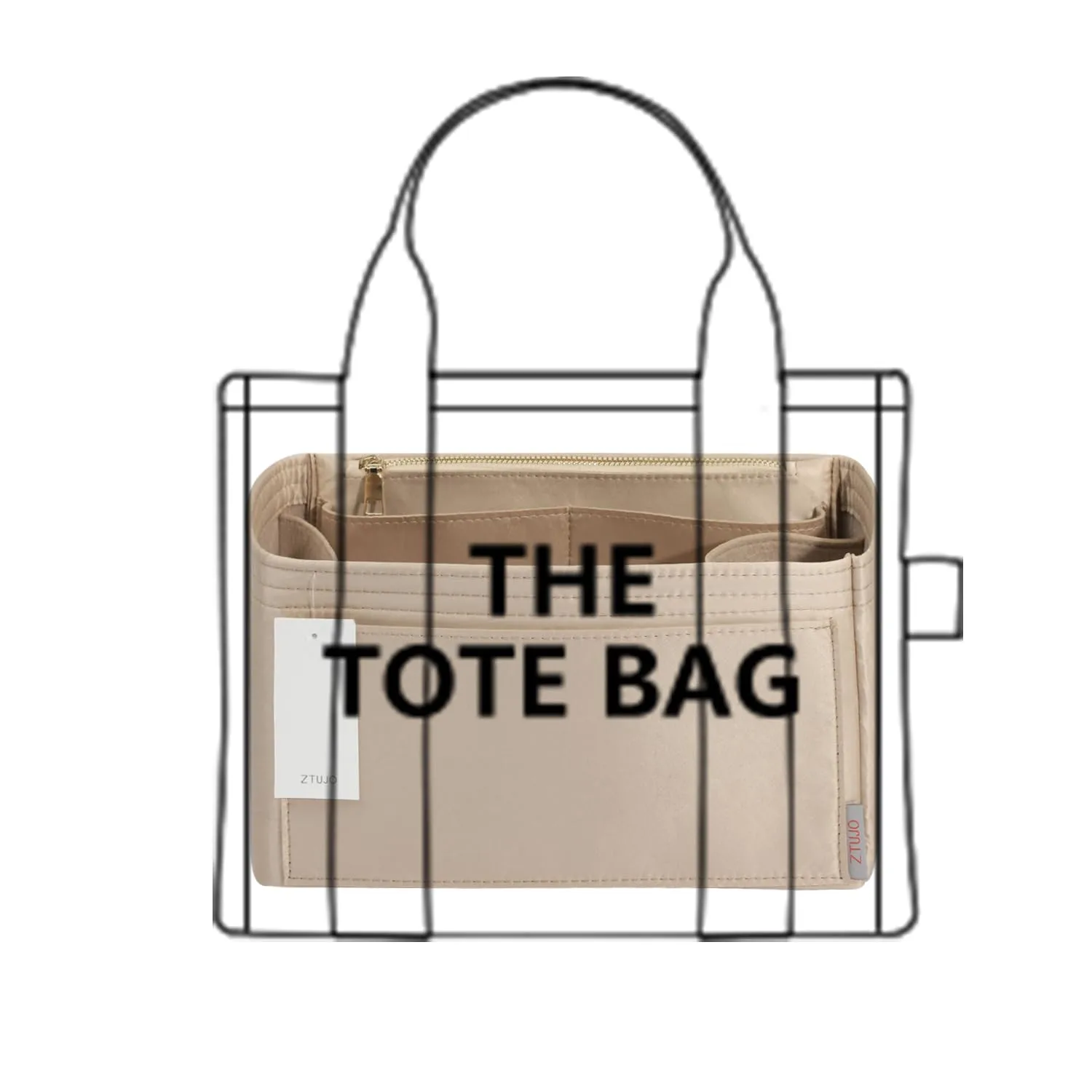 ZTUJO Purse Organizer Insert For Handbags, Silky Touching Bag Organizer Insert With Bottle Holder, Perfect for Speedy, Neverfull, Tote,ONTHEGO,Artsy,Handbag and More (Slender Medium, Silky Beige)