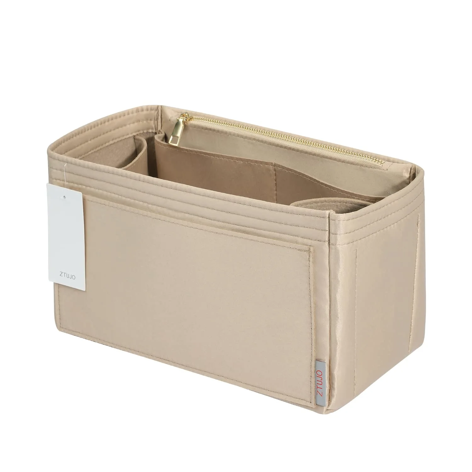 ZTUJO Purse Organizer Insert For Handbags, Silky Touching Bag Organizer Insert With Bottle Holder, Perfect for Speedy, Neverfull, Tote,ONTHEGO,Artsy,Handbag and More (Slender Medium, Silky Beige)