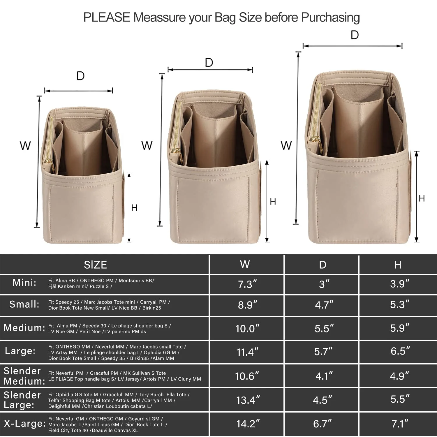 ZTUJO Purse Organizer Insert For Handbags, Silky Touching Bag Organizer Insert With Bottle Holder, Perfect for Speedy, Neverfull, Tote,ONTHEGO,Artsy,Handbag and More (Slender Medium, Silky Beige)