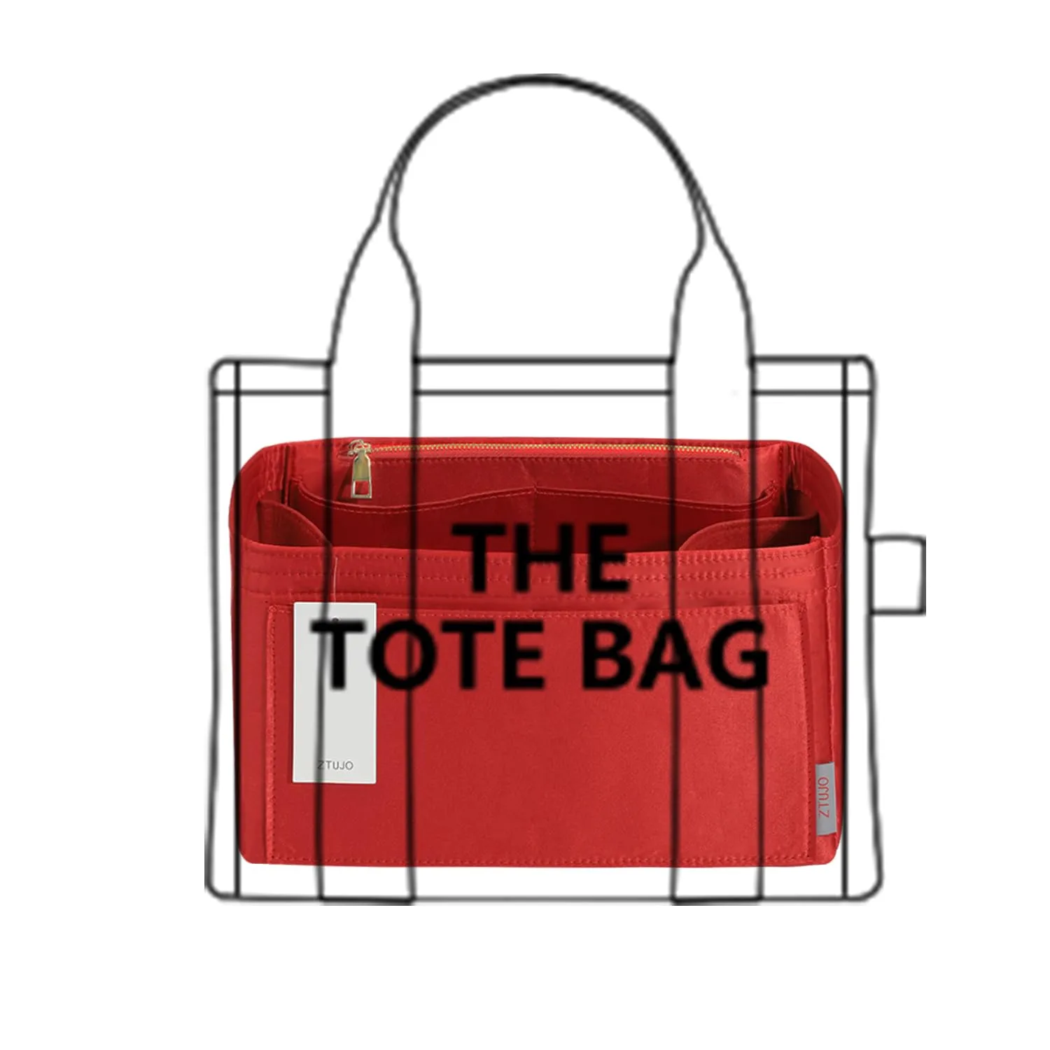 ZTUJO Purse Organizer Insert For Handbags, Silky Touching Bag Organizer Insert With Bottle Holder, Perfect for Speedy, Neverfull, Tote,ONTHEGO,Artsy,Handbag and More (Medium, Silky Red)