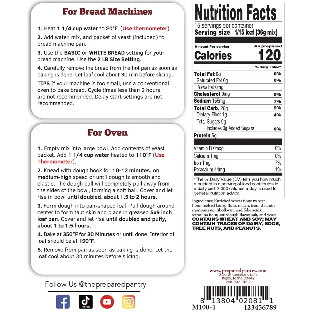 The Prepared Pantry Sourdough English Muffin Bread Mix; Single Pack; For Bread Machine or Oven