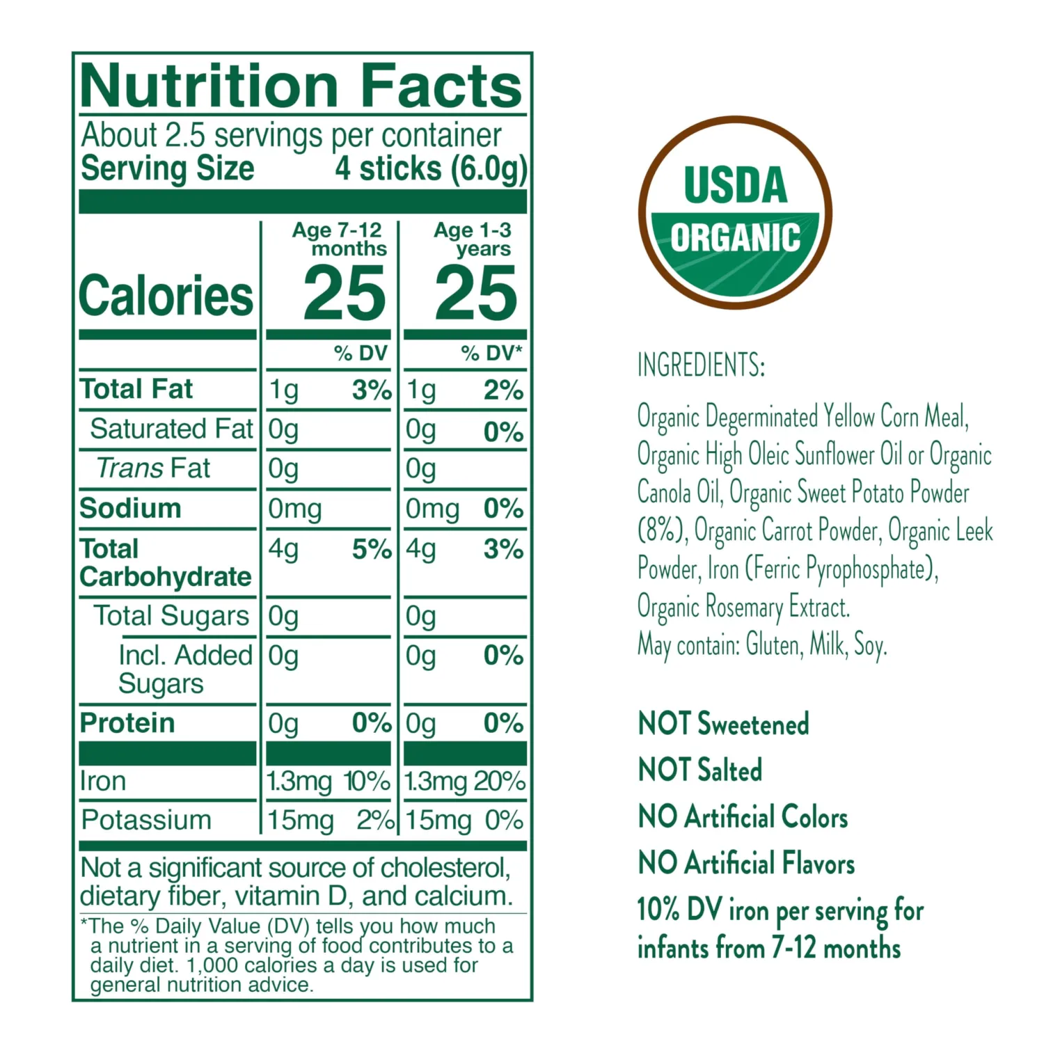 Little Bellies Organic Sweet Potato Pick-Me Sticks Baby Snack (Pack of 5 x 0.56 oz Individual Packs)