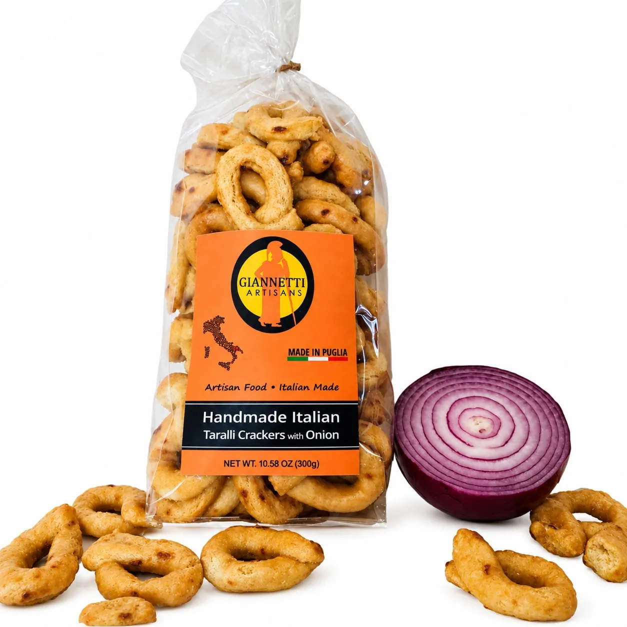 Giannetti Artisans Italian Onion Taralli Snack Puglia, 10.58 oz (3 Pack)