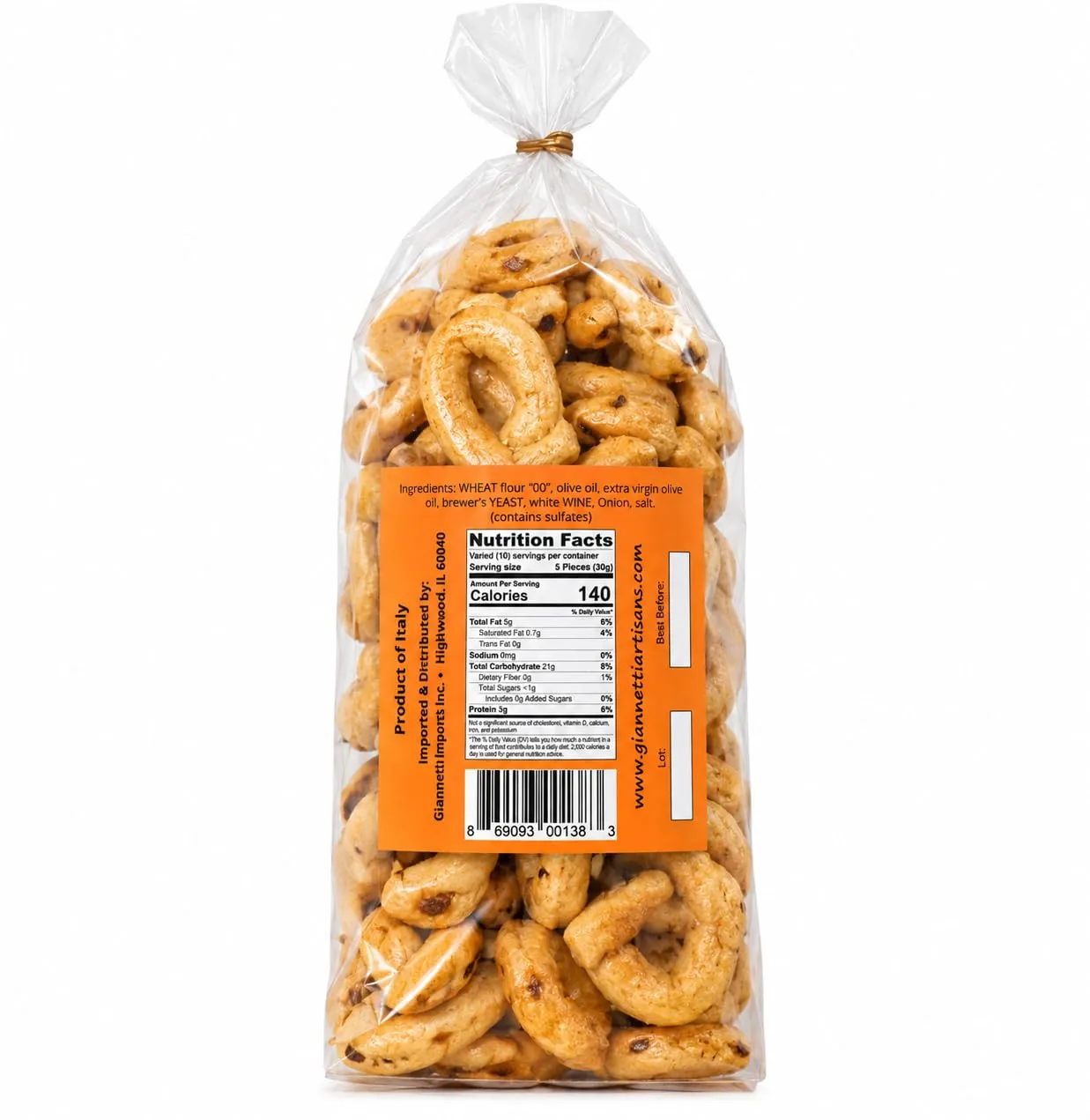 Giannetti Artisans Italian Onion Taralli Snack Puglia, 10.58 oz (3 Pack)