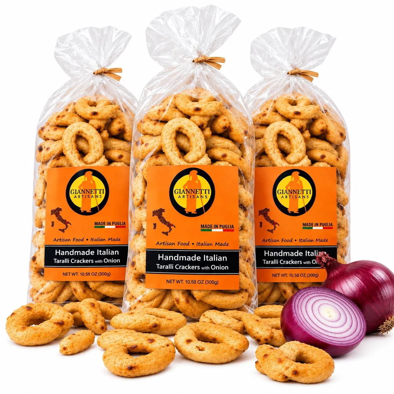 Giannetti Artisans Italian Onion Taralli Snack Puglia, 10.58 oz (3 Pack)