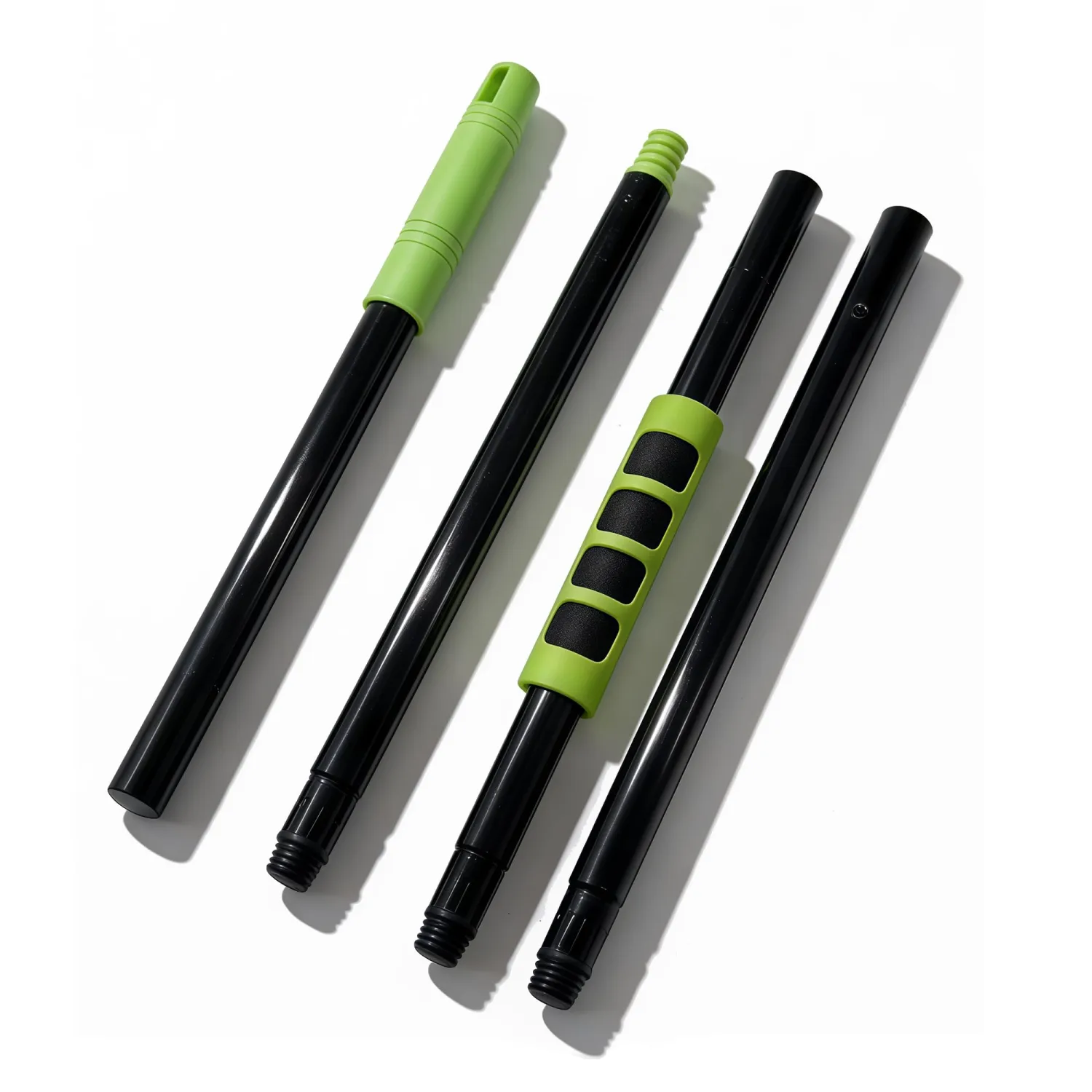 4-Section Mop & Broom Handle, 57 Inch/145cm Heavy Duty Pole with EVA Foam Soft Grip, Standard American Threading, Universal Replacement Handle for Most Mop and Broom Heads (Black+Green)