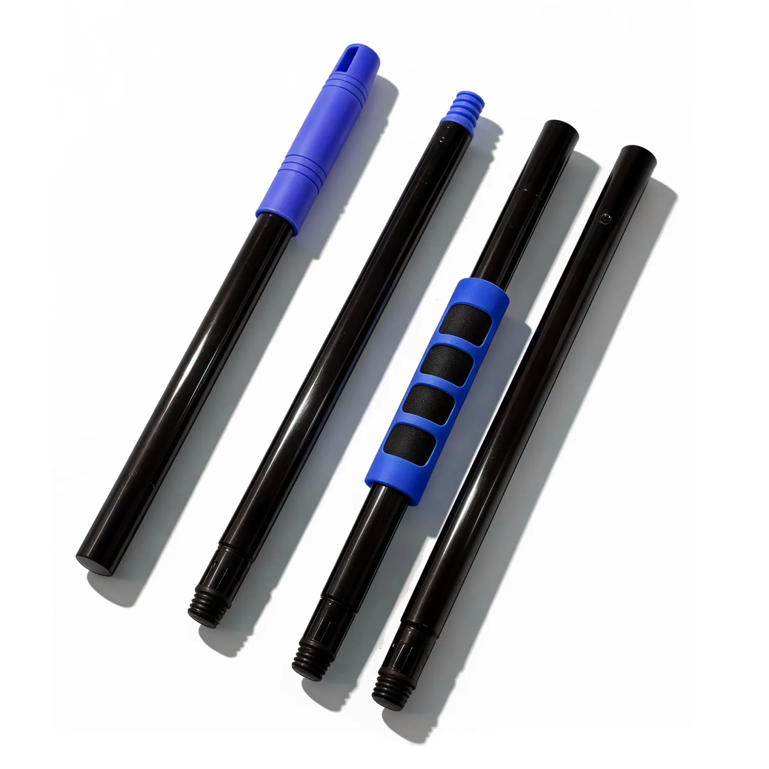 4-Section Mop & Broom Handle, 57 Inch/145cm Heavy Duty Pole with EVA Foam Soft Grip, Standard American Threading, Universal Replacement Handle for Most Mop and Broom Heads (Black+Blue)